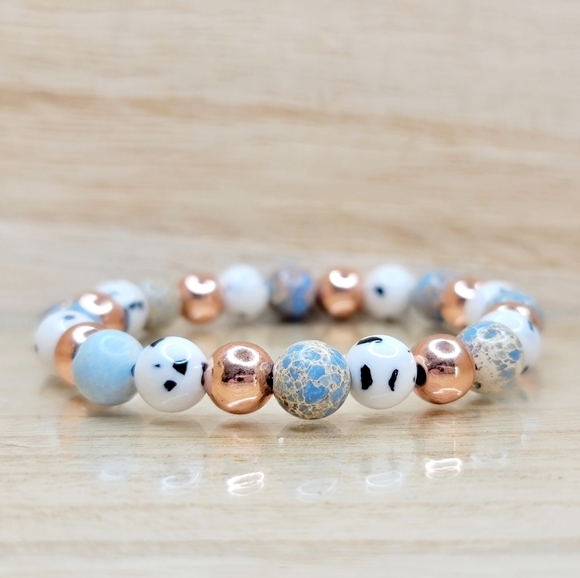 Vicky Beeds Jewelry - Multi Color Rose Gold Gemstone Stretch Bracelet